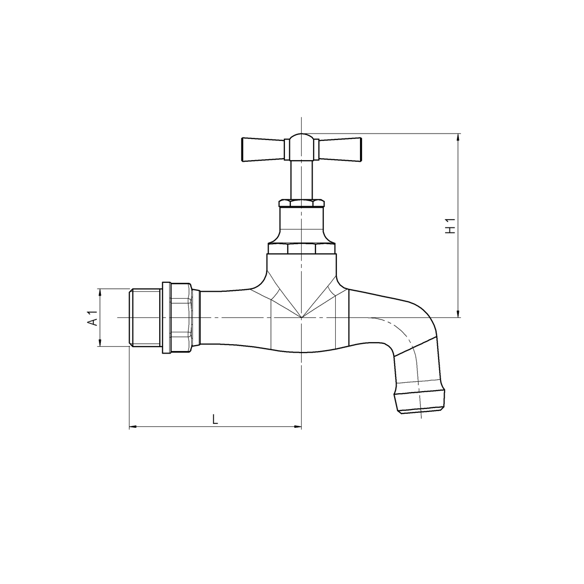 Rubinetto erogatore curvo con valvolino piatto con rompigetto M