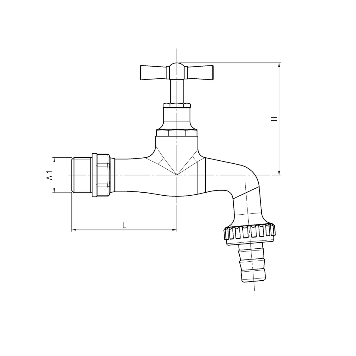 Rubinetto erogatore curvo con valvolino piatto con portagomma M-PG
