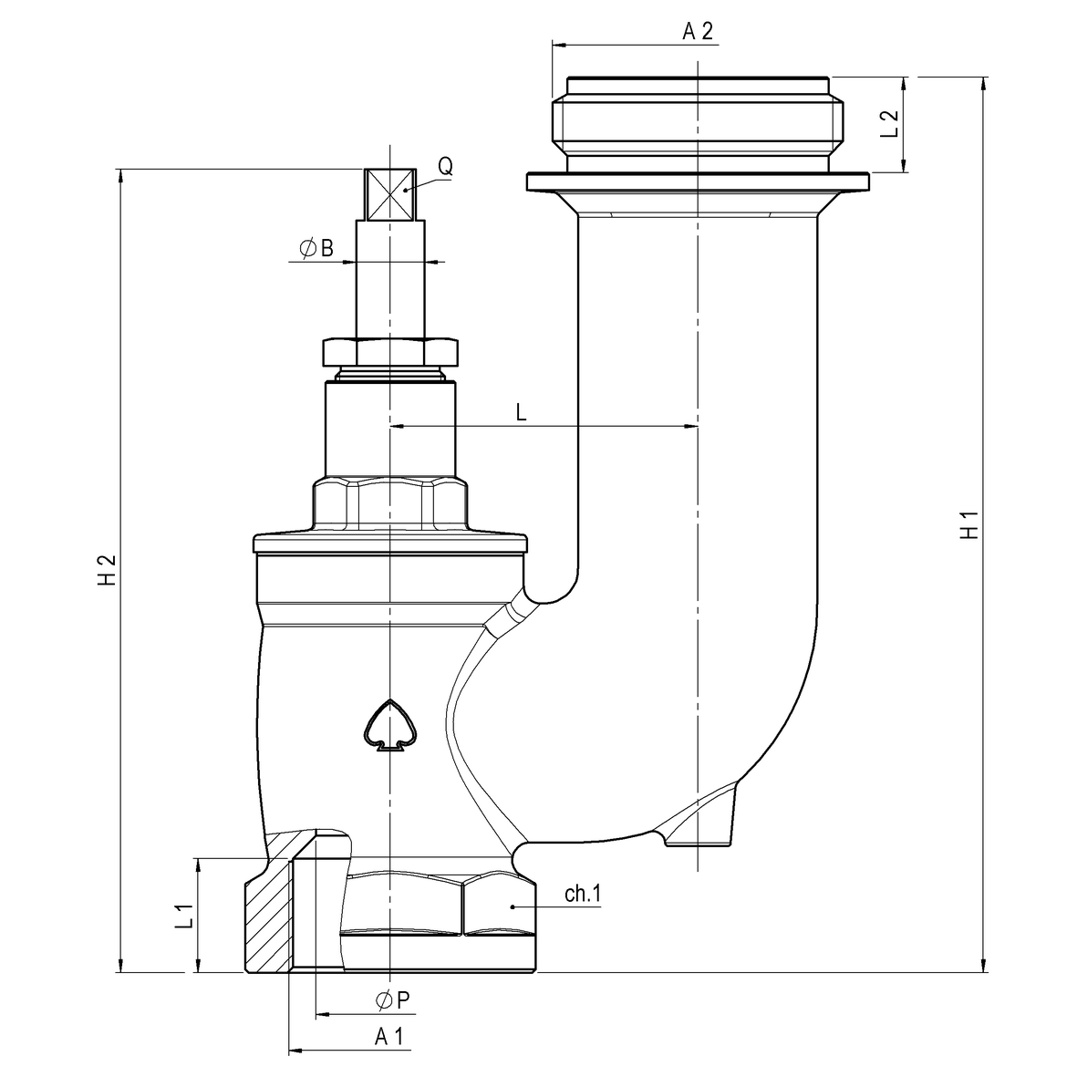 Rubinetto idrante antincendio in bronzo con uscita a 180° attacchi F-M UNI