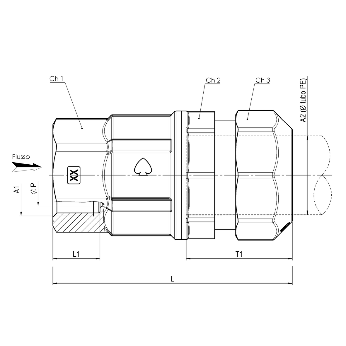 Full-bore spring check valve, heavy execution, FEMALE-PE
