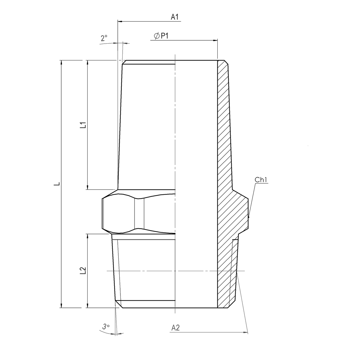 Sleeve for lead pipe in brass, threaded EN ISO 10226 (was ISO 7/1), heavy execution, connection to Male