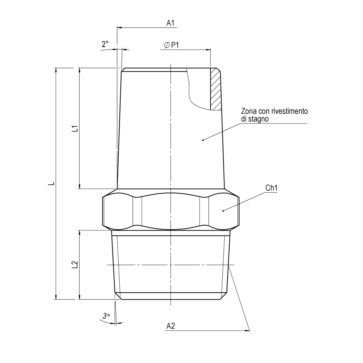 Tubolare stagnato per tubo piombo in ottone filettato EN ISO 10226 (ex ISO 7/1) serie pesante attacco a Maschio