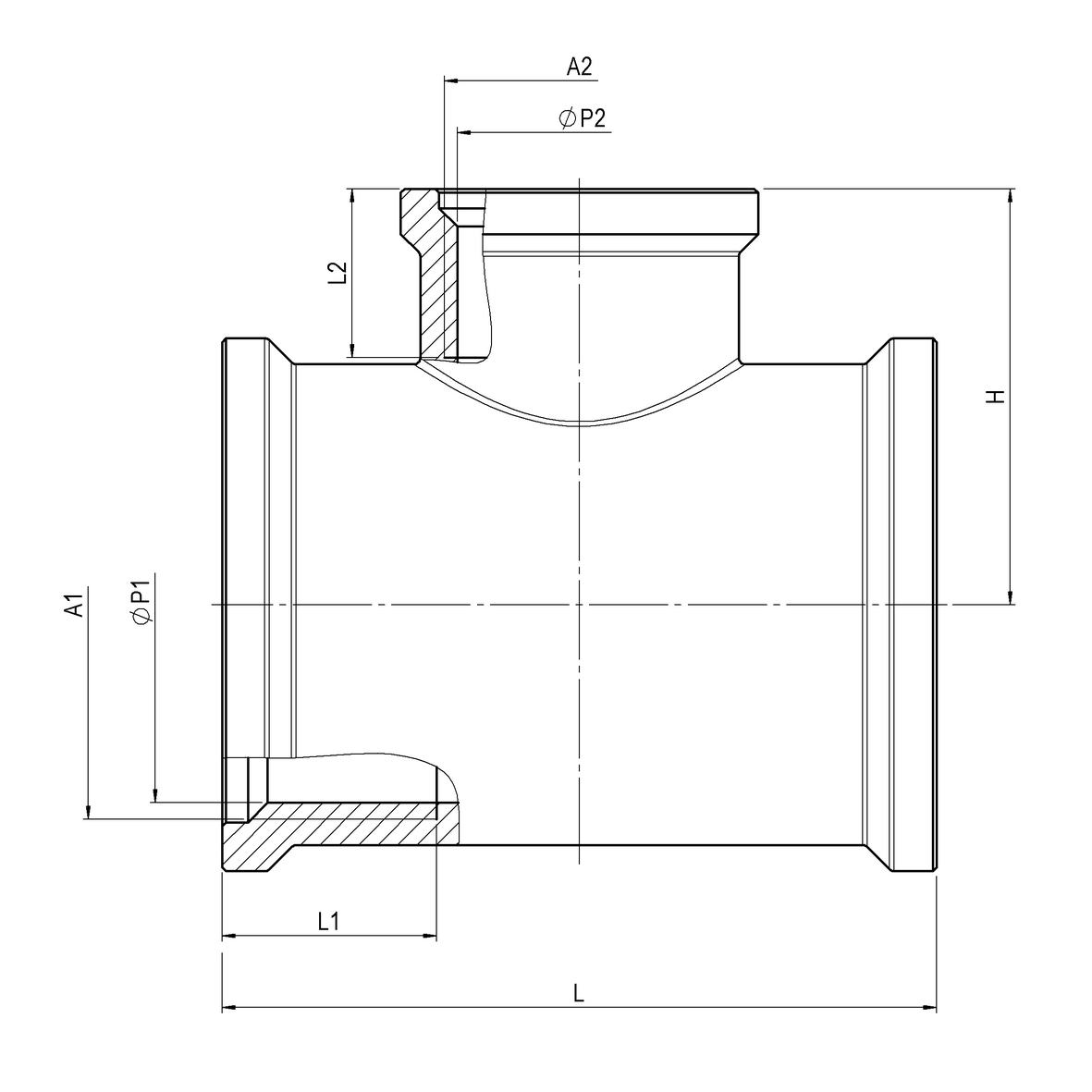 Raccordo triplo in ottone filettato EN ISO 228-1 con attacco centrale ridotto F-F-F
