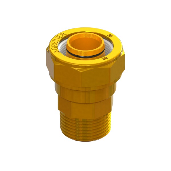 Compression fitting in CR brass for barrier multi-layer PE pipe, PE-MALE