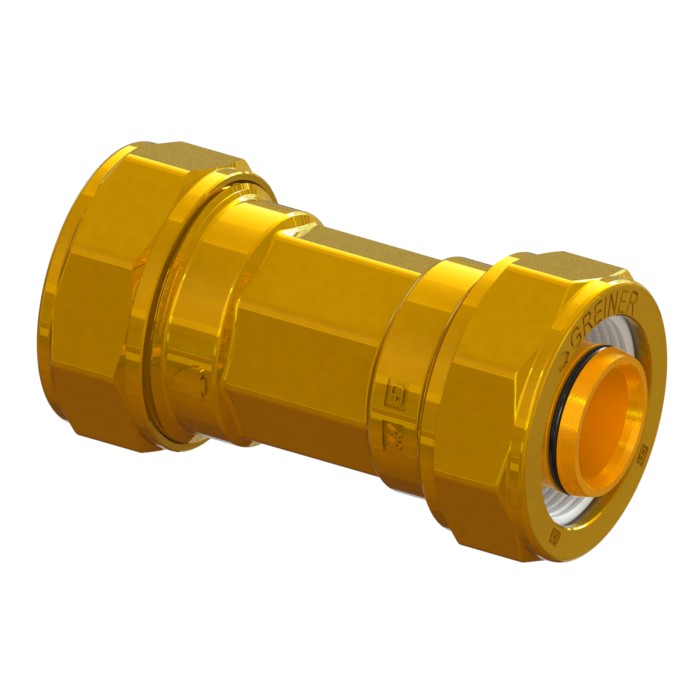 Compression fitting in CR brass for barrier multi-layer PE pipe, double PE-PE