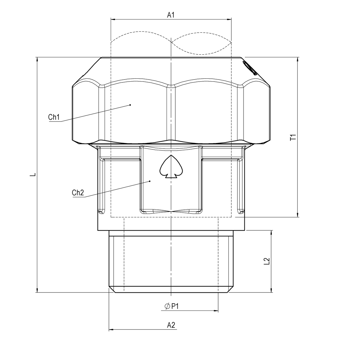 Compression fitting in CR brass for PE PN16 pipe special sizes, PE-MALE
