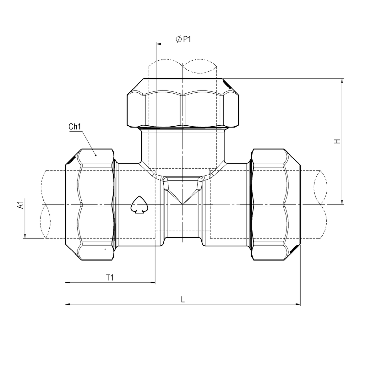 Compression fitting for PE PN16 pipe, triple, PE-PE-PE