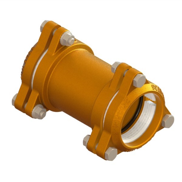 Compression fitting for PE PN16 pipe, double for repair, with stainless steel screw stays PE-PE