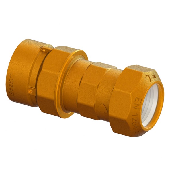 Compression fitting for PE PN16 pipe, double, with connection for protective pipe PE-PE
