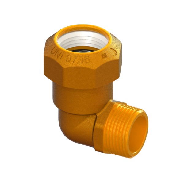 Right-angle compression fitting for PE PN16 pipe, PE-MALE