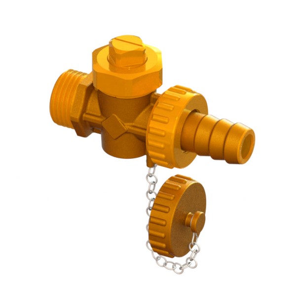 Brass conical plug valve for boiler outlet with hose connection, plug and chain, with square head MALE-PG
