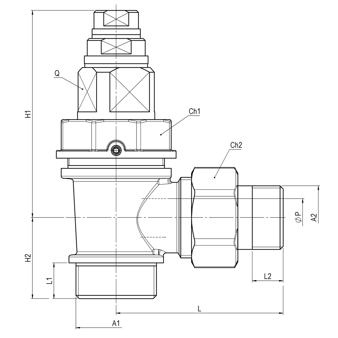 Rubinetto a maschio conico in ottone a squadra tipo Zuppardi per presa stradale M-M Bocchettone