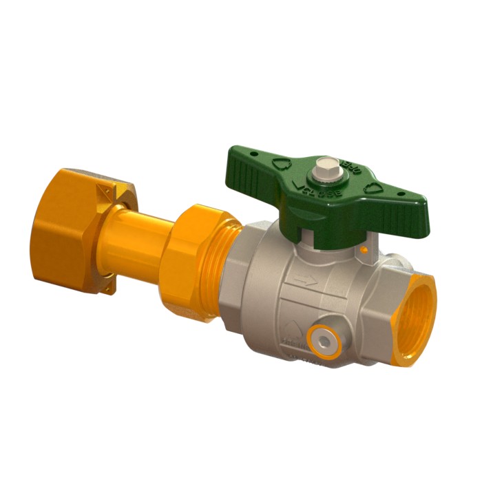 Valvola a sfera acqua a passaggio totale normale tipo Full Ball e 2 scarichi a valle con farfalla sigillabile F-GI telescopico