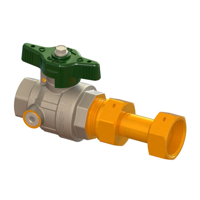 Water full-bore ball valve, standard series, Full Ball model and 2 drains upstream of it with sealable T-handle FEMALE-MOVING NUT telescopic