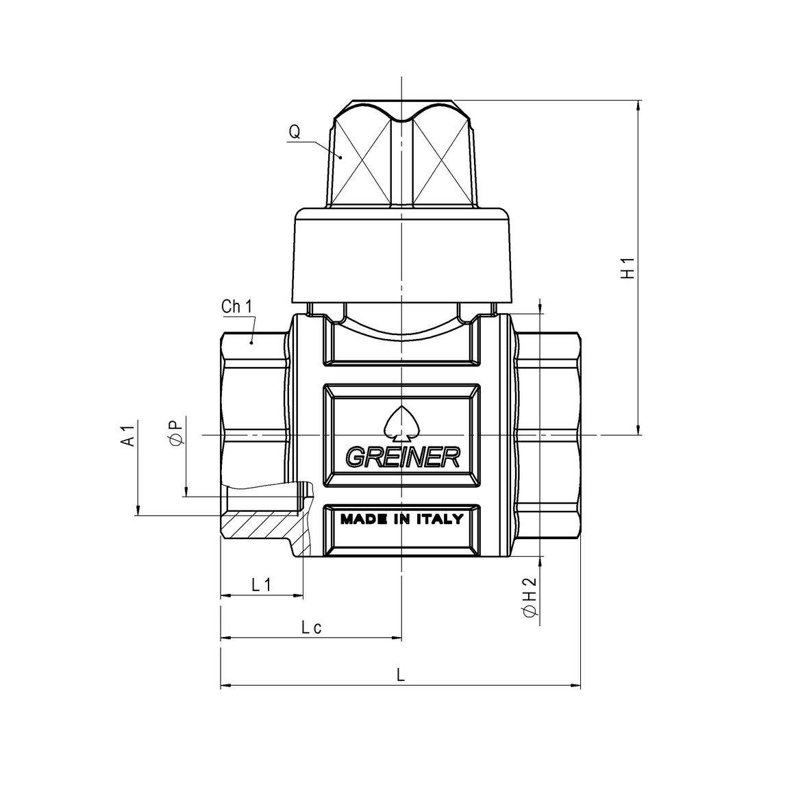 Valvola a sfera acqua a passaggio totale pesante in ADZ con resistenza di 400 Nm con cappellotto troncopiramidale F-F