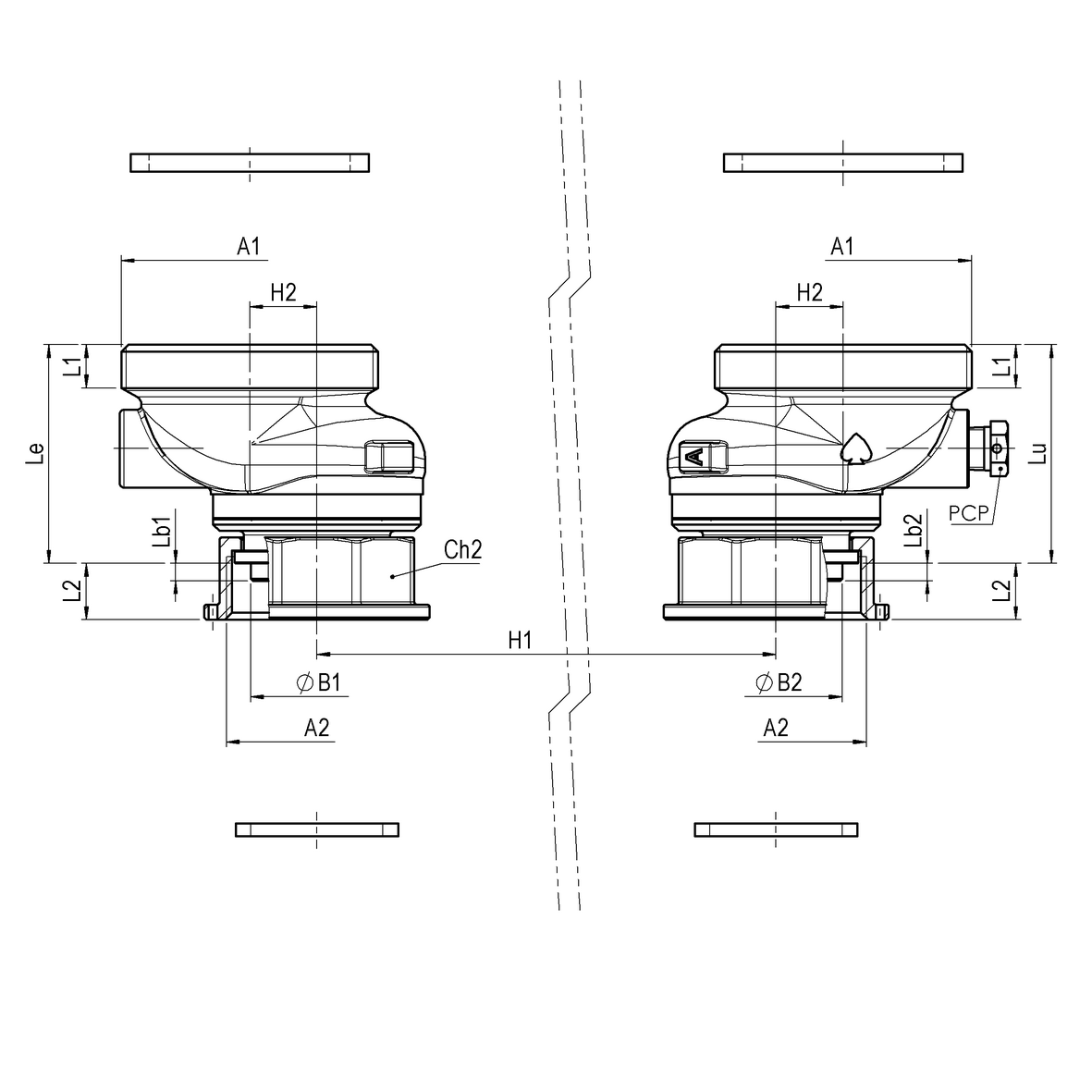 Kit doppio adattatore per contatore gas da I=250 a I=280 con PCP R 1/8 in uscita con guarnizioni M-Girello