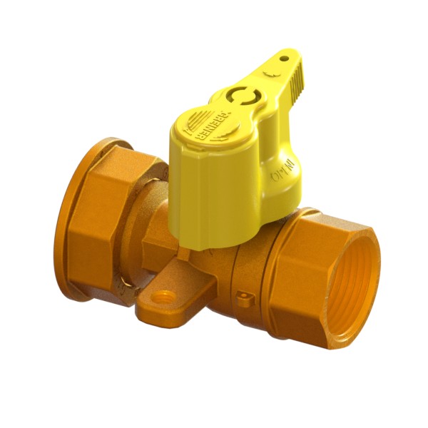 Gas meter reduced-bore inlet ball valve with mounting ear, with lock 301 to 340 closed and with no key FEMALE-MOVING NUT