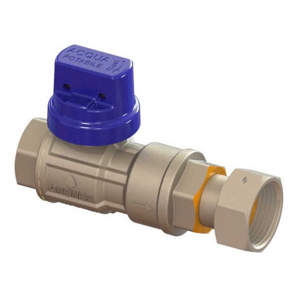 Water full-bore ball valve, heavy execution, with in-line check valve, with safety cap AW-Block FEMALE-MOVING NUT