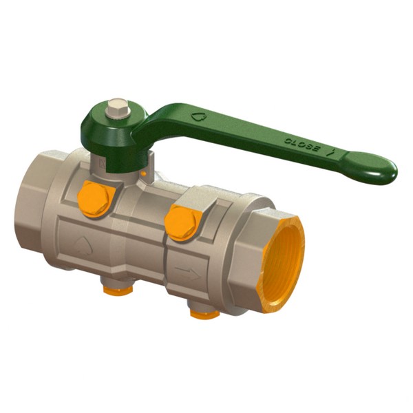 Water full-bore ball valve, heavy execution with in-line check valve and 4 drains with handle, FEMALE-FEMALE