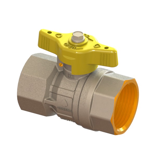 Gas reduced-bore ball valve, standard series, with yellow sealable T-handle FEMALE-FEMALE