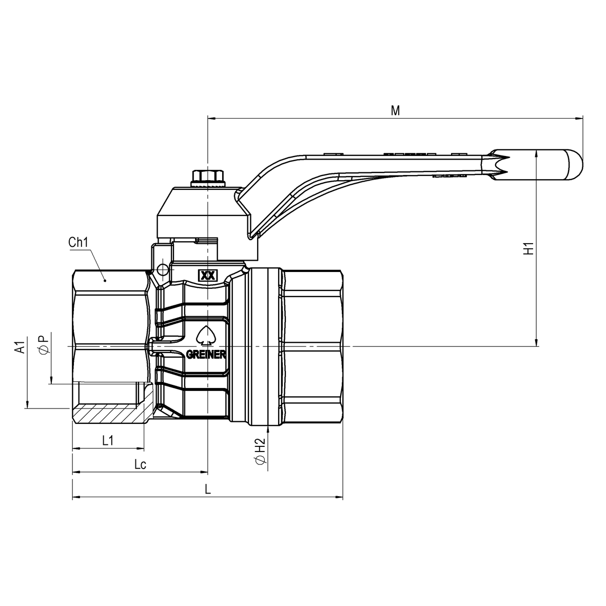 Valvola a sfera per acqua a passaggio ridotto serie normale con maniglia F-F