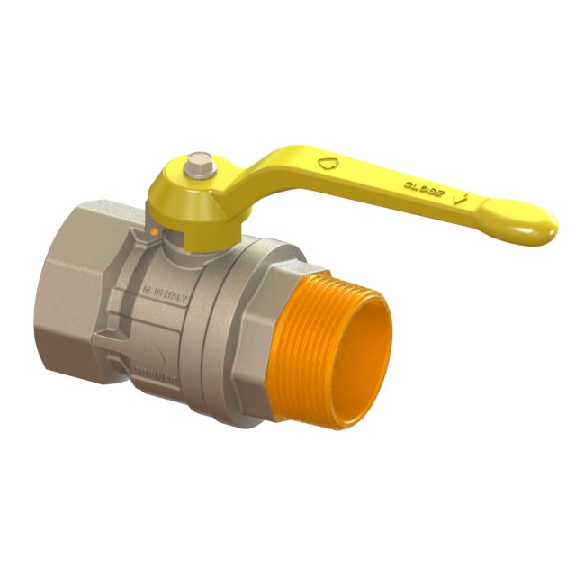 Valvola a sfera per gas a passaggio ridotto serie normale con maniglia gialla M-F