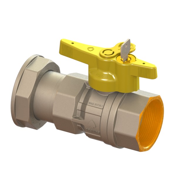 Gas meter reduced-bore inlet ball valve with safety and arrearage lock 301 to 340 FEMALE-MOVING NUT