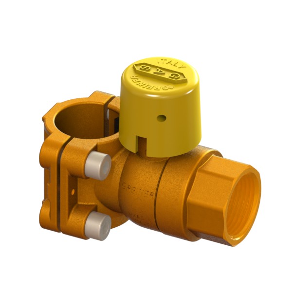Gas ball valve with flange for sealable connection under pressure, with yellow sealable cap FEMALE