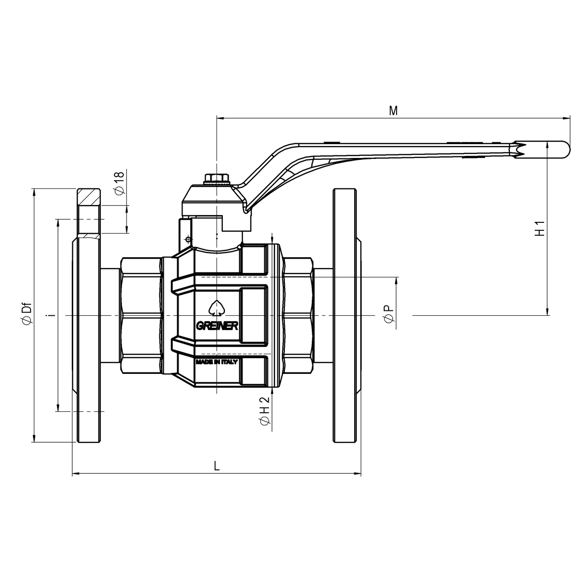 Water full-bore ball valve, heavy execution, with handle FL-FL, rotating