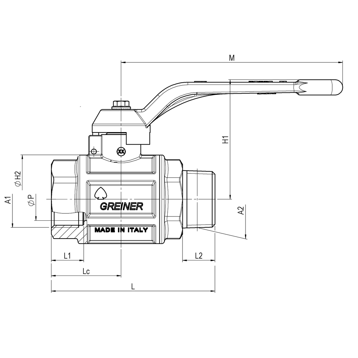 Valvola a sfera per acqua a passaggio totale serie pesante con maniglia M-F