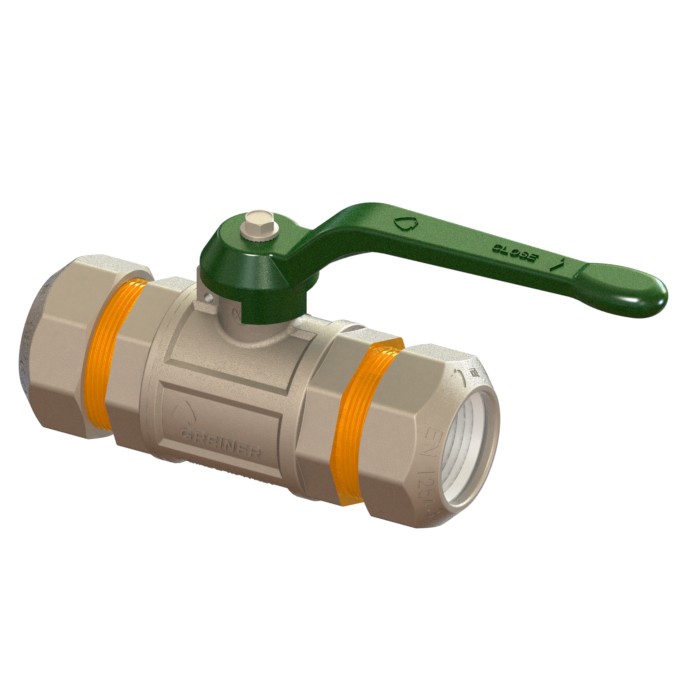 Water full-bore ball valve, heavy execution, for PE pipe with compression fitting, with handle, PE-PE