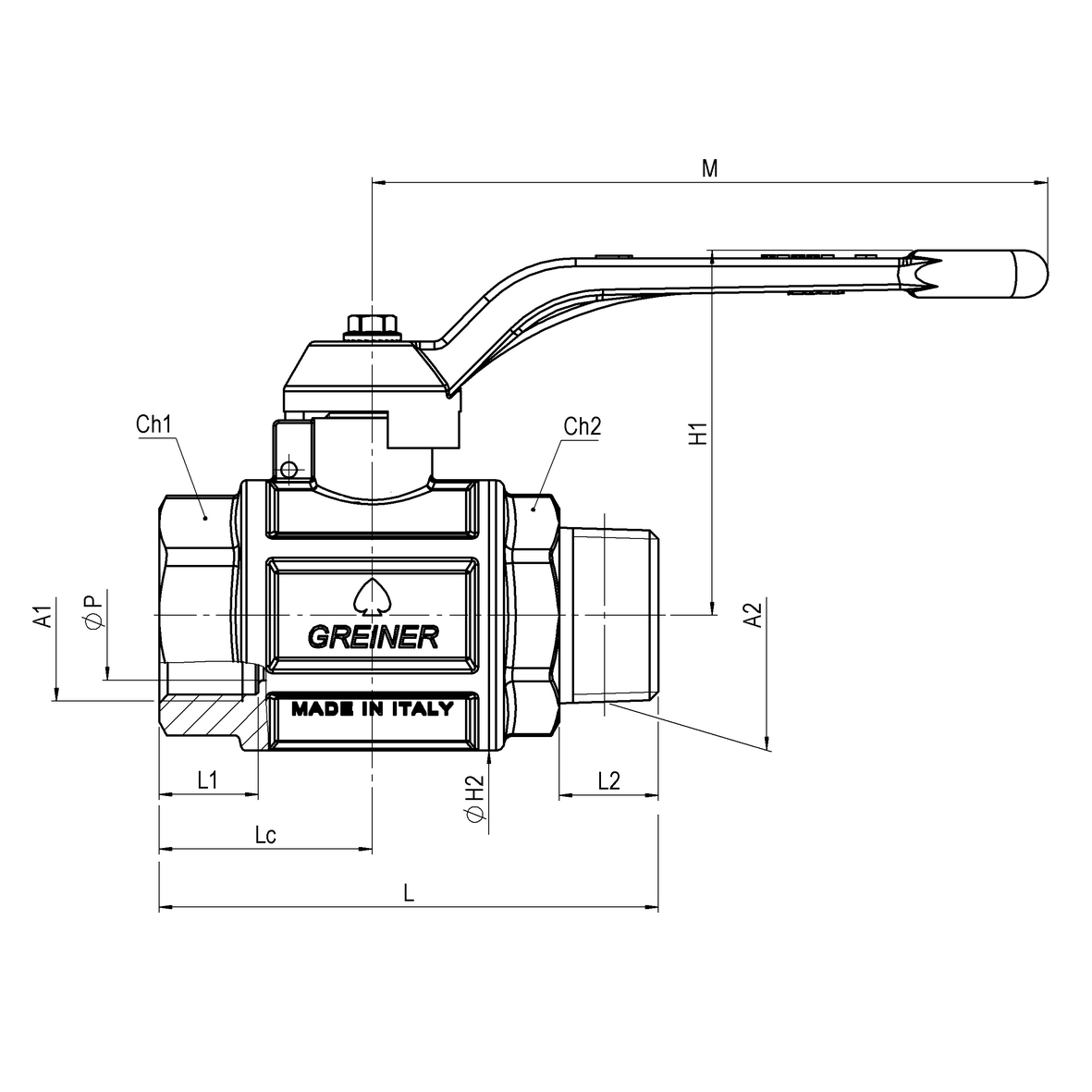 Valvola a sfera per acqua a passaggio totale serie pesante con maniglia sigillabile M-F