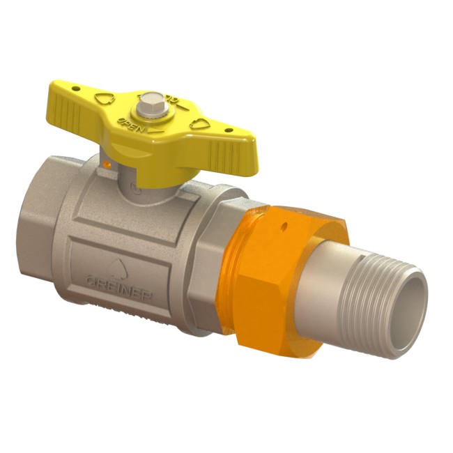 Valvola a sfera per gas a passaggio totale serie pesante con farfalla gialla sigillabile F-M Bocchettone OR