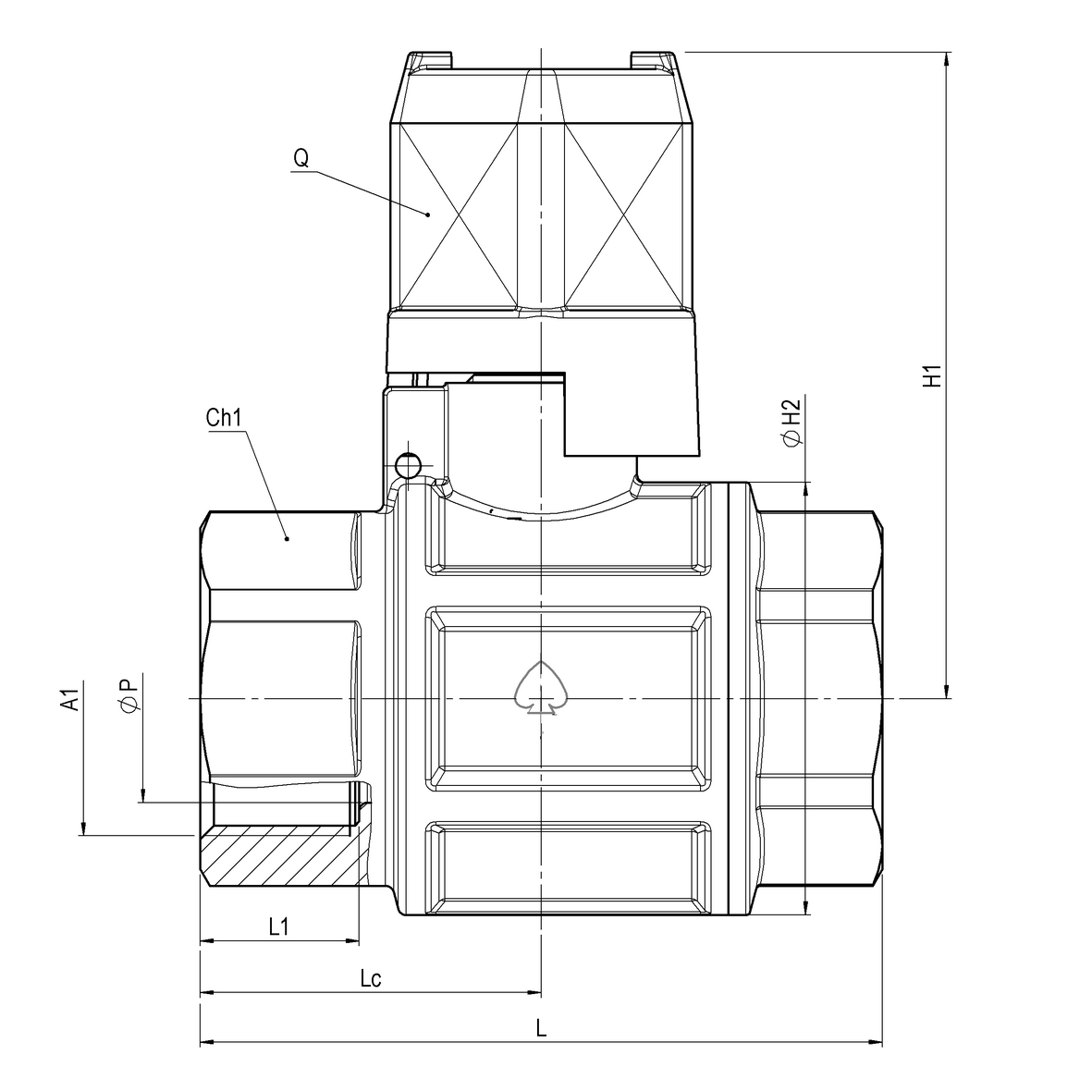 Water full-bore, bronze ball valve, heavy execution, with truncated pyramid-shaped cap FEMALE-FEMALE