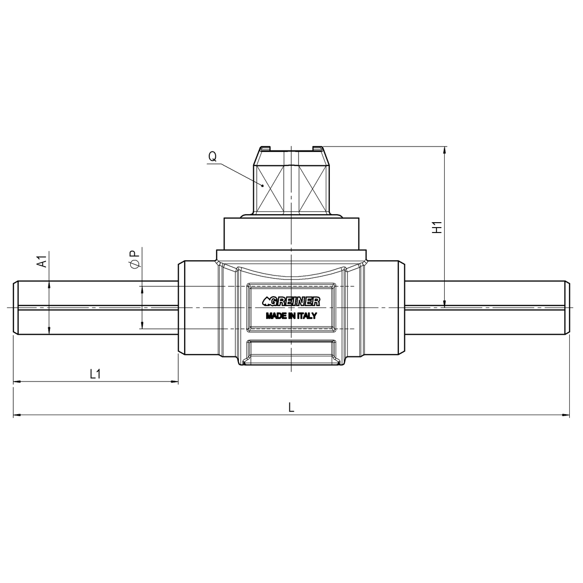 Gas full-bore ball valve, heavy execution, covered in PUR for PE pipe to be welded, with truncated pyramid-shaped cap, PE-PE