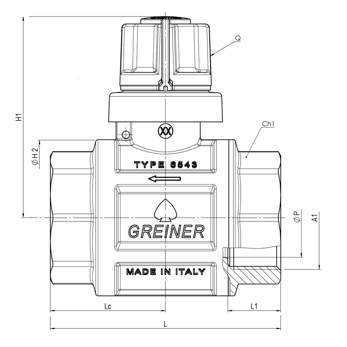 Water full-bore ball valve, heavy execution, with adjustable survival device with B-Grip cap, FEMALE-FEMALE