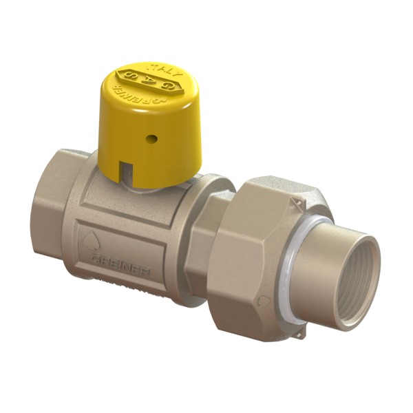 Gas full-bore ball valve, heavy execution, with dielectric joint, yellow sealable cap FEMALE-FEMALE pipe union