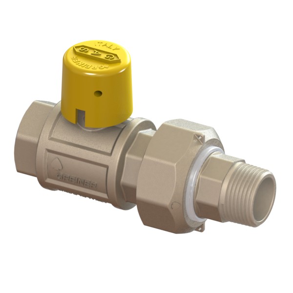 Gas full-bore ball valve, heavy execution, with dielectric joint, yellow sealable cap FEMALE-MALE pipe union