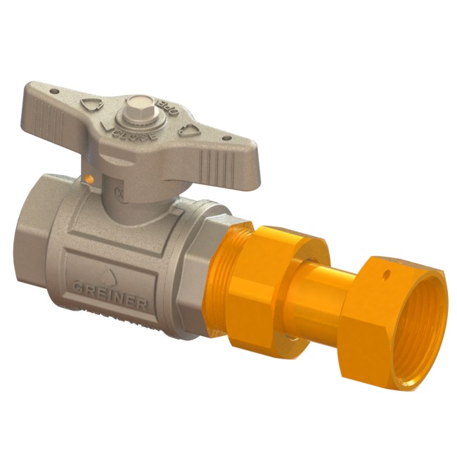 Water meter full-bore ball valve, heavy execution, with sealable T-handle in nickel-plated brass FEMALE-MOVING NUT telescopic