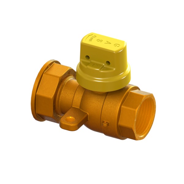 Gas meter reduced-bore inlet ball valve with mounting ear with safety cap AG-Block FEMALE-MOVING NUT