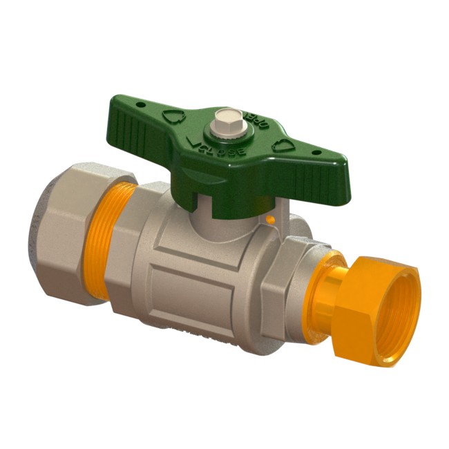 Valvola a sfera per contatore acqua a passaggio totale serie pesante con farfalla sigillabile PE-GI