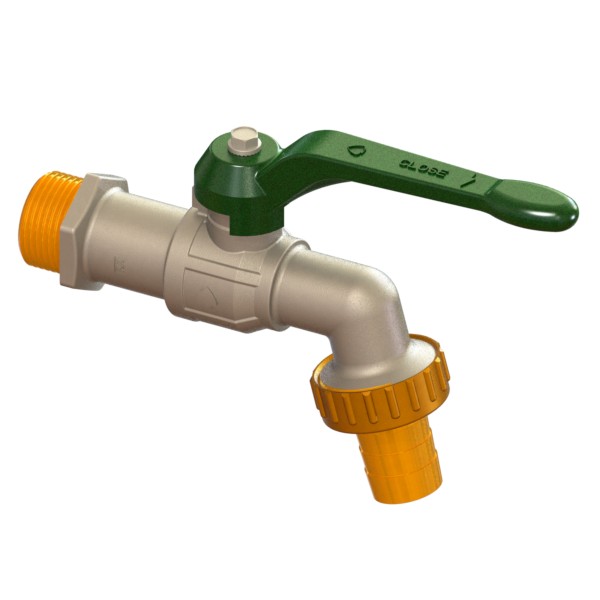 Rubinetto erogatore a sfera curvo con portagomma con maniglia M-PG