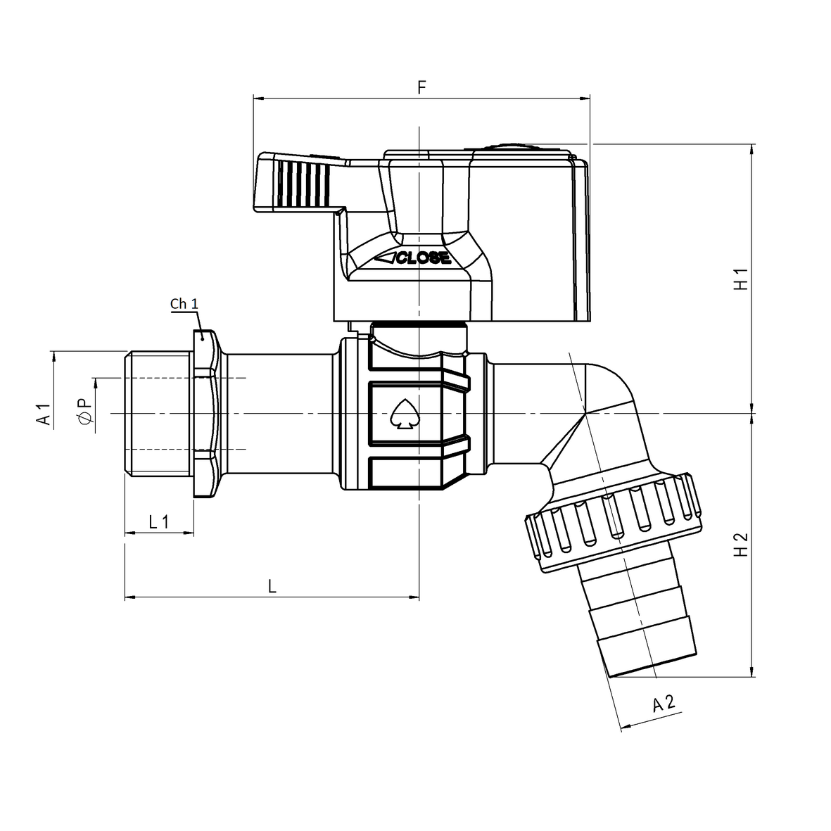 Rubinetto erogatore a sfera curvo con portagomma e serratura di morosità con blocco automatico 401-460  M-PG