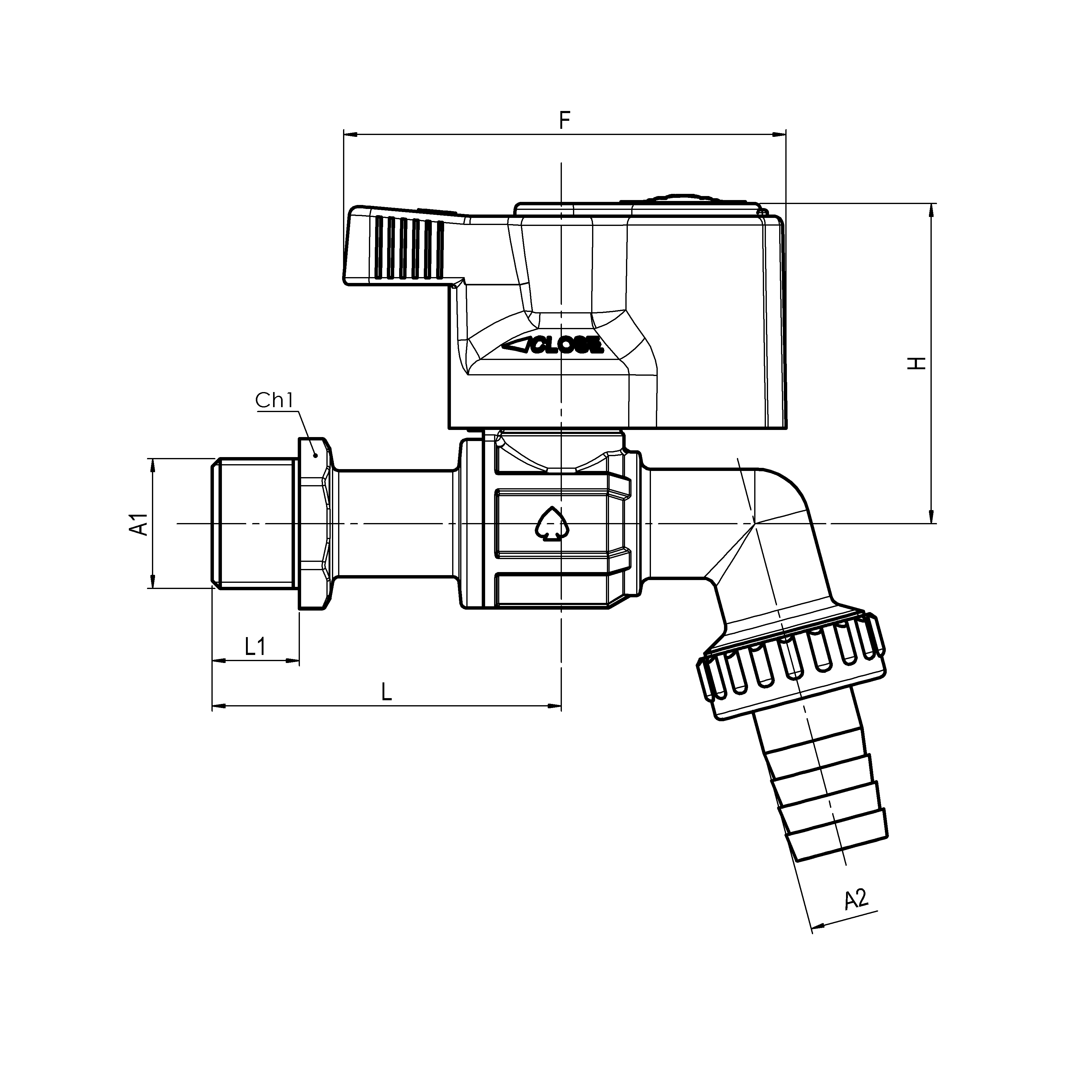 Rubinetto erogatore a sfera antigelo curvo con portagomma e serratura di morosità con blocco automatico 401-460 M-PG
