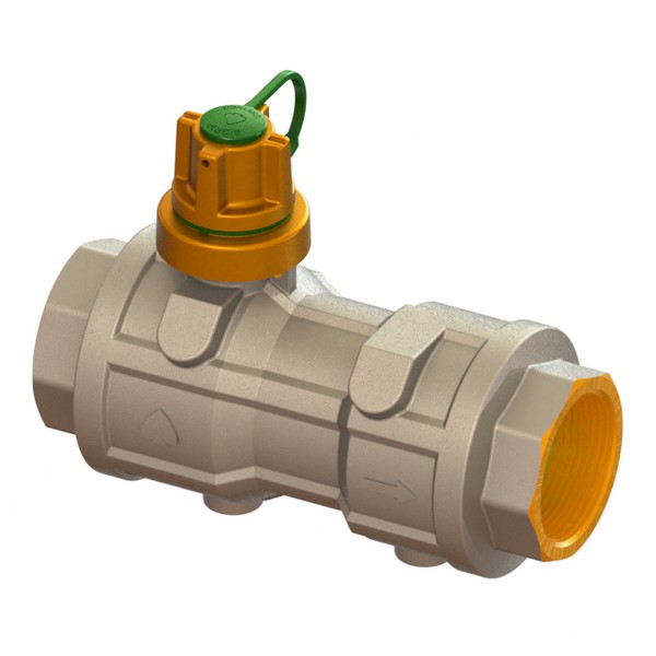 Water full-bore ball valve, heavy execution, with check valve and survival device with B-Grip cap, FEMALE-FEMALE