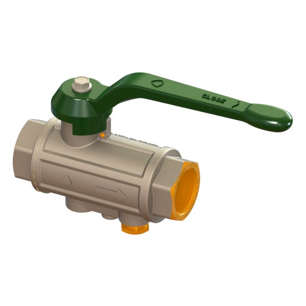 Valvola a sfera acqua a passaggio totale pesante con ritegno in linea e 1 scarico a valle con maniglia F-F