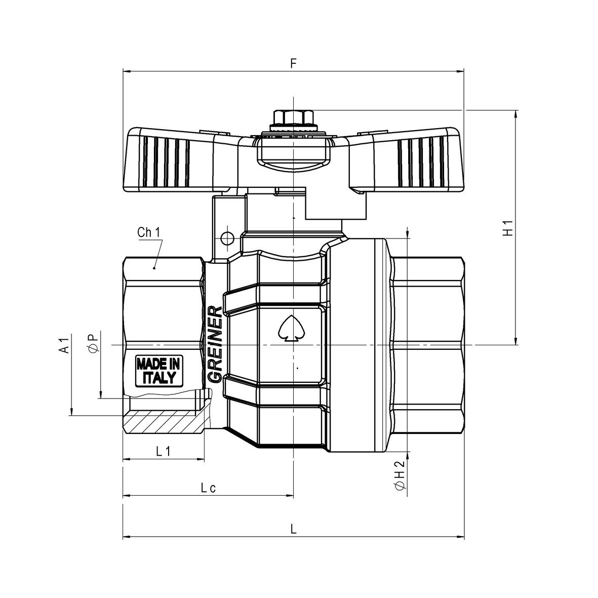 Valvola a sfera per acqua a passaggio totale serie normale con farfalla sigillabile F-F