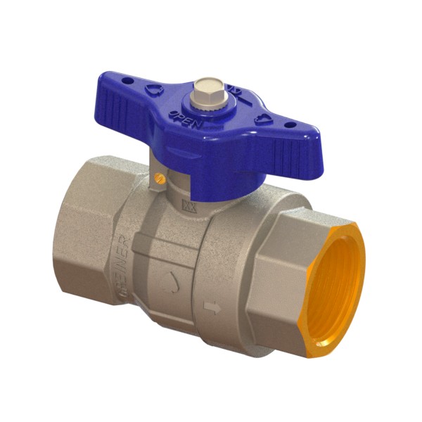 Water full-bore ball valve, standard series, anti-freeze with blue sealable T-handle FEMALE-FEMALE