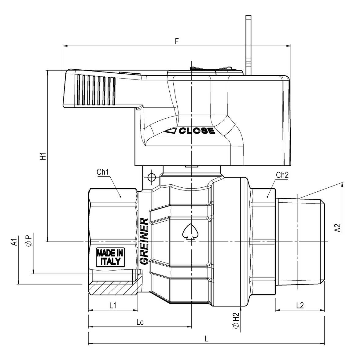 Valvola a sfera gas a passaggio totale normale con serratura di sicurezza e morosità 301÷340 con farfalla gialla M-F