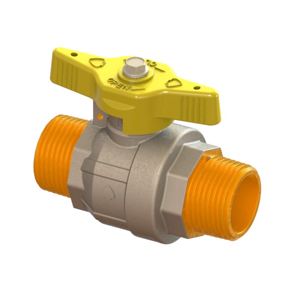 Gas full-bore ball valve, standard series, with yellow sealable T-handle MALE-MALE